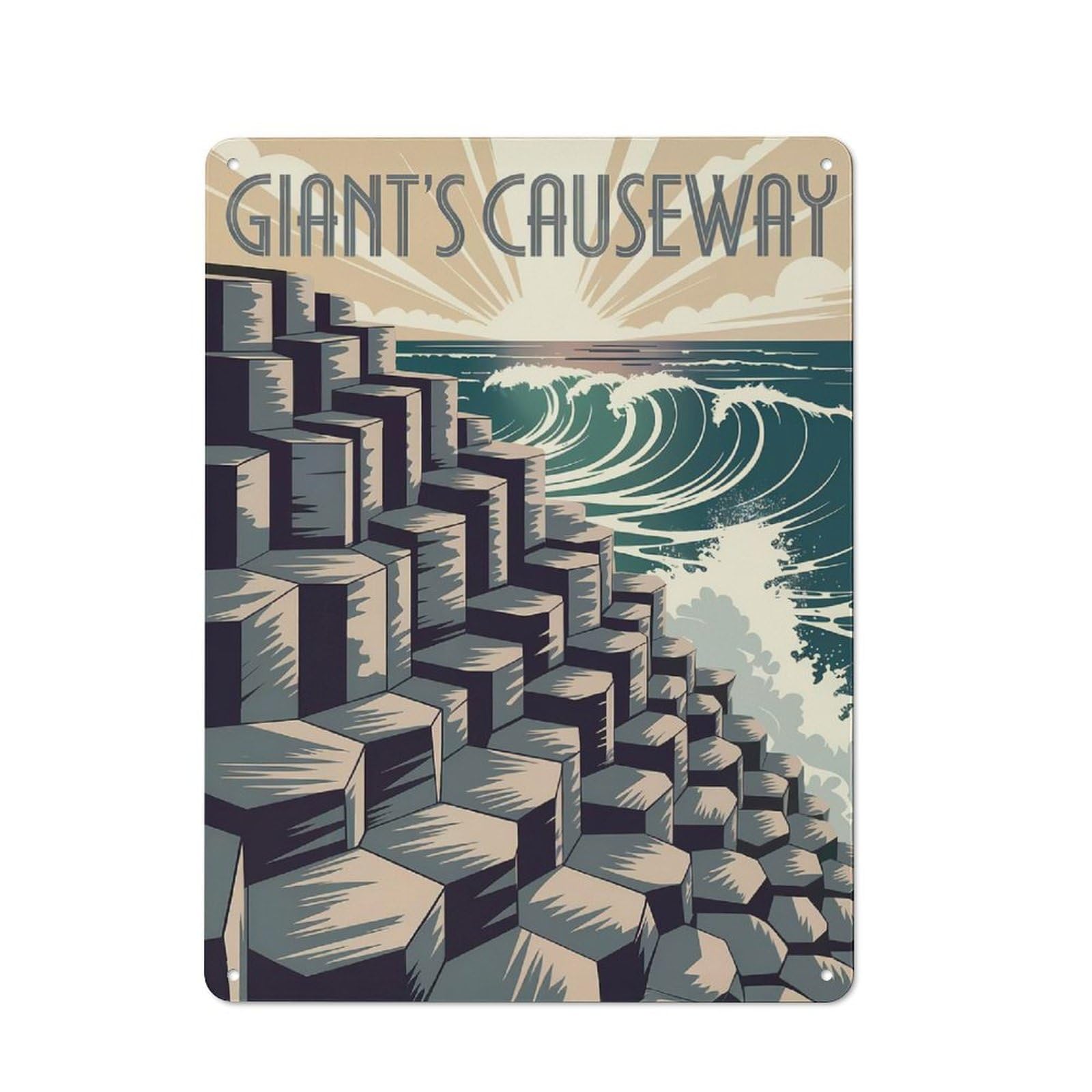 Junmoney Style-10 Giants Causeway Travel Metal Wall Plaque 40X30cm, Character Room Wall Plaque For Hallway, Home Bar, Garage Or Study