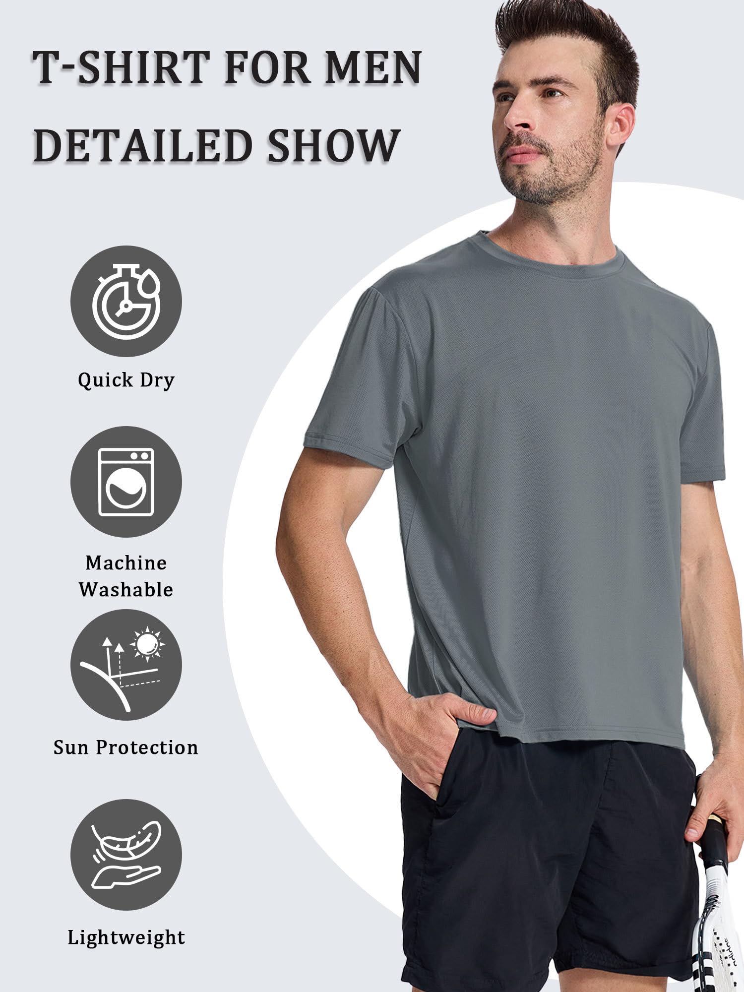 ANGEL CITIZ Paquete de 5 o 3 camisetas para hombre, ajuste seco, camisetas de gimnasio que absorben la humedad, ropa de entrenamiento, camisetas lisas
