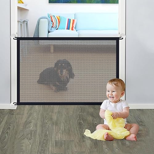 Puerta mágica para perros de 43 x 28 pulgadas, puerta mágica para mascotas para escaleras y puertas, puertas de malla para perros para la casa,