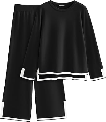 PRETTYGARDEN Women's 2 Piece Fall Knit Sweater Set Long Sleeve Tops Wide Leg Pants Sweatsuit Tracksuit Outfit Winter Clothing