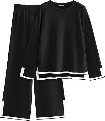 PRETTYGARDEN Women's 2 Piece Fall Knit Sweater Set Long Sleeve Tops Wide Leg Pants Sweatsuit Tracksuit Outfit Winter Clothing