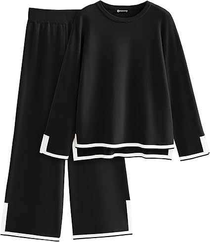 PRETTYGARDEN Women's 2 Piece Fall Knit Sweater Set Long Sleeve Tops Wide Leg Pants Sweatsuit Tracksuit Outfit Winter Clothing