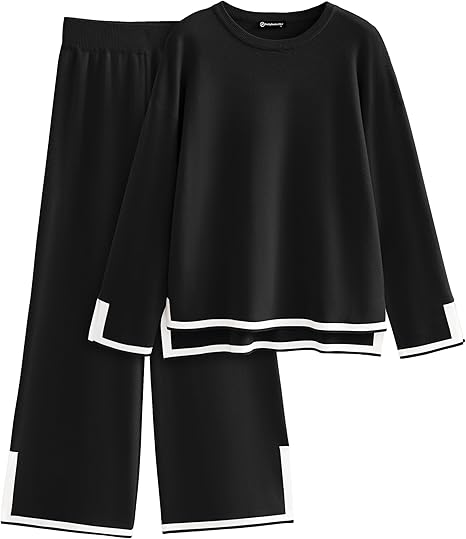 PRETTYGARDEN Women's 2 Piece Fall Knit Sweater Set Long Sleeve Tops Wide Leg Pants Sweatsuit Tracksuit Outfit Winter Clothing