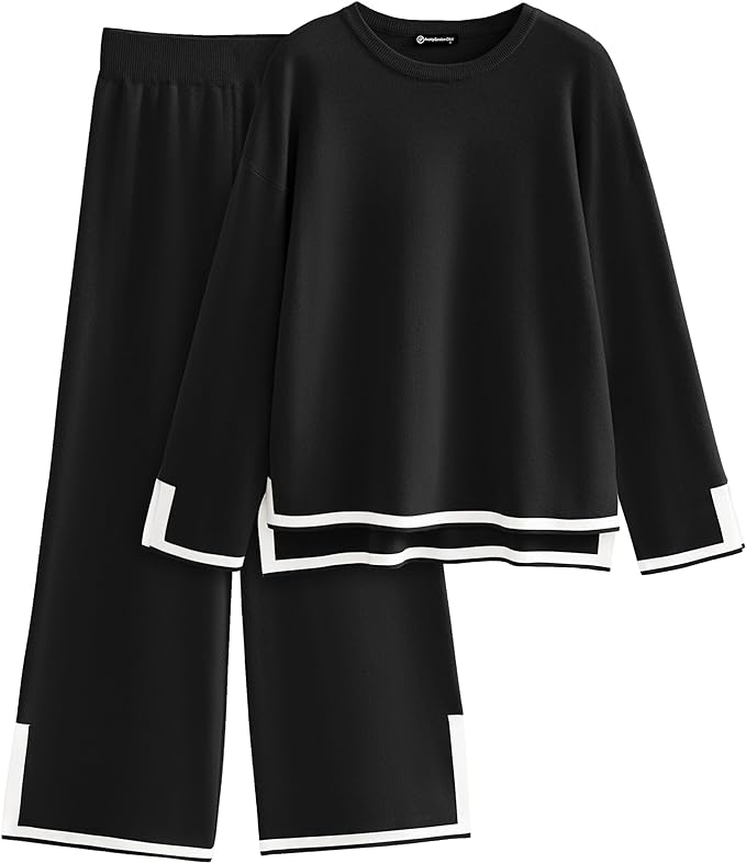 PRETTYGARDEN Women's 2 Piece Fall Knit Sweater Set Long Sleeve Tops Wide Leg Pants Sweatsuit Tracksuit Outfit Winter Clothing