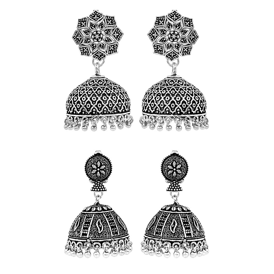 Yellow Chimes Earrings for Women and Girls | Traditional Silver Oxidised Jhumka | German Silver Earring Set | Floral Jhumkas Combo | Accessories Jewellery for Women | Birthday Gift For Girls and Women Anniversary Gift for Wife (B08XK9QN22) Amazon Price History, Amazon Price Tracker
