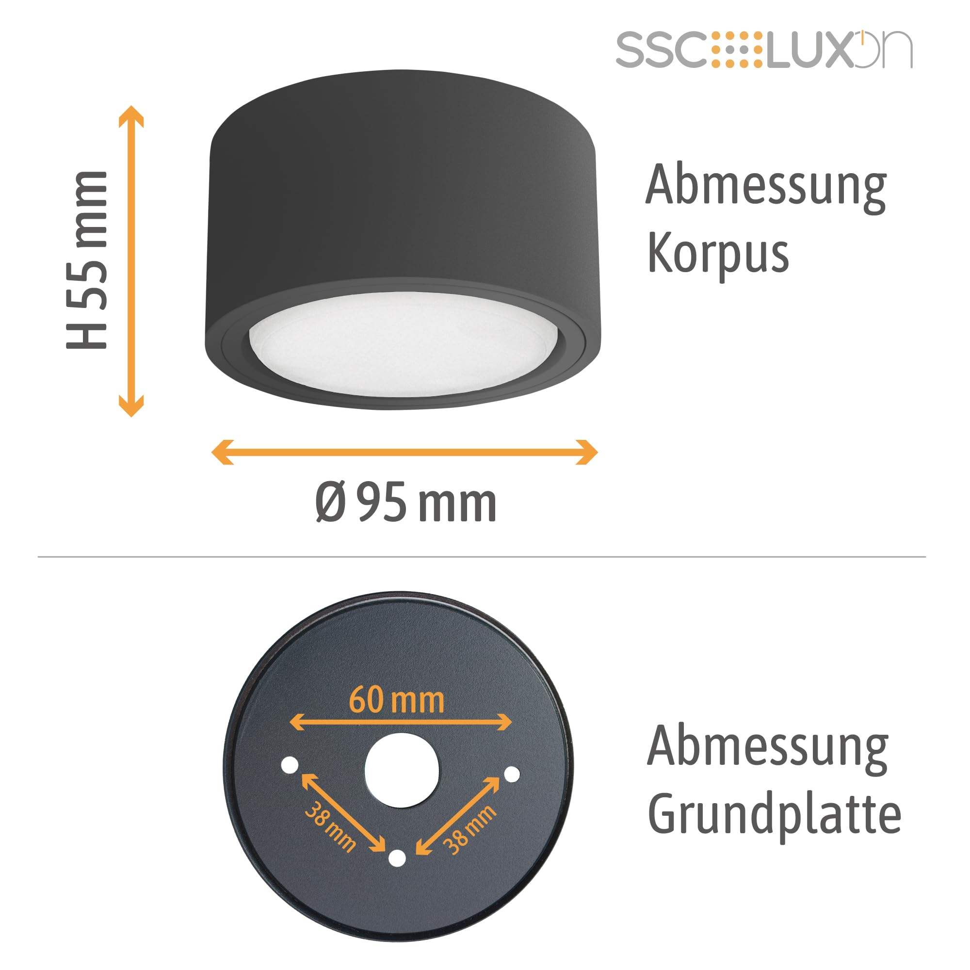 SSC-LUXon CELI-X 4 Stück Decken Aufbaustrahler flach rund anthrazit - Aufbauspot grau Deckenspot 1 flammig mit Fassung für GX53