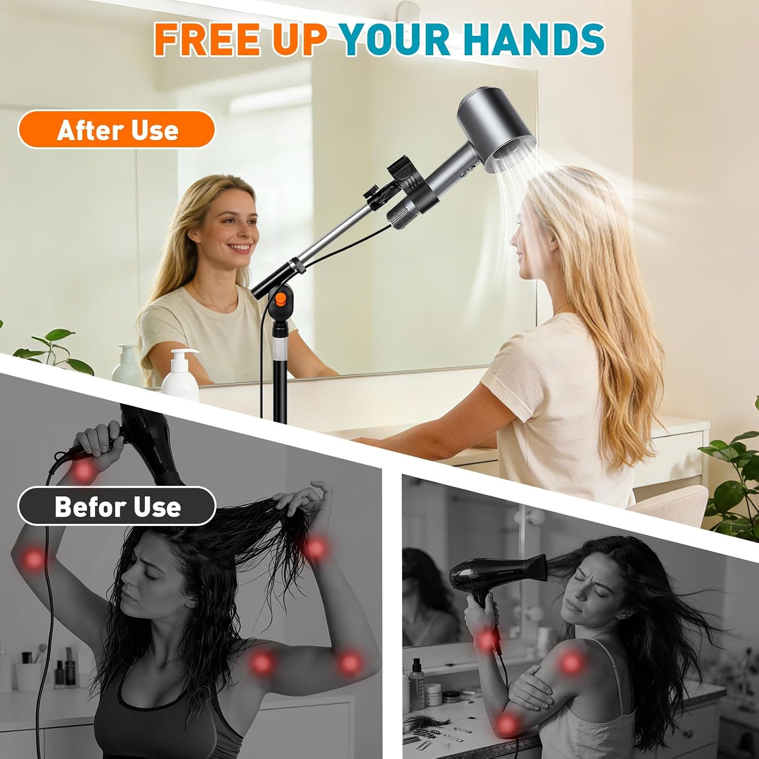 23.6–63" Adjustable Hair Dryer Stand Hands Free with Heavy Base