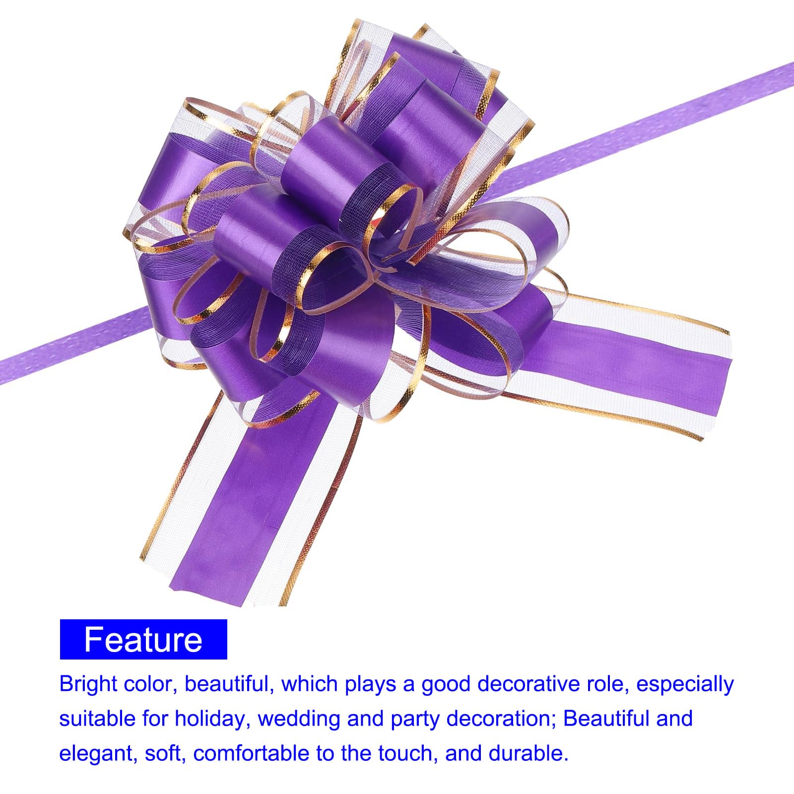 MACHSWON 10pcs 6 Inch Purple Pull Bows with Gold Edge Ribbon Large Gift Bows for Valentine's Day Xmas Holiday Decoration Baskets Gift Wrapping - Image 3