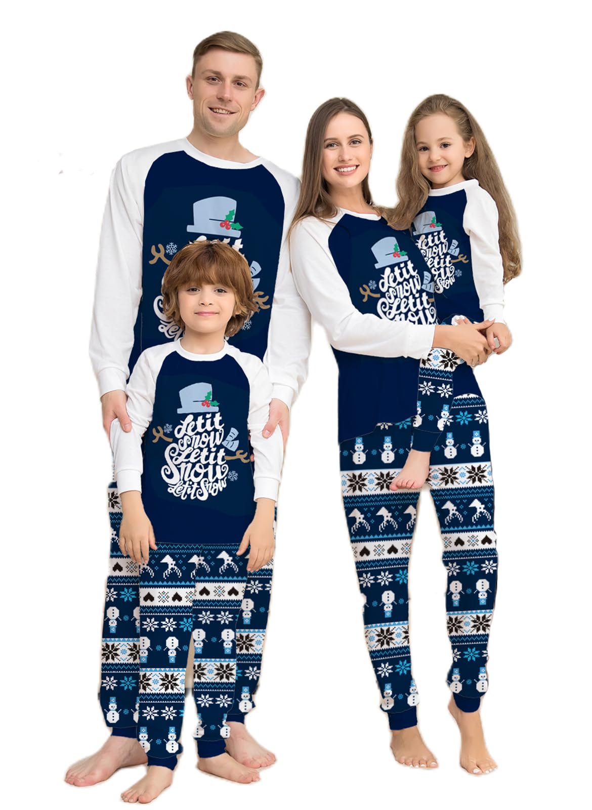 Wobame Christmas Family Pajamas Xmas Pjs Matching Pajama Top Pant Set Holiday Pajamas Sleepwear for Adults Kid
