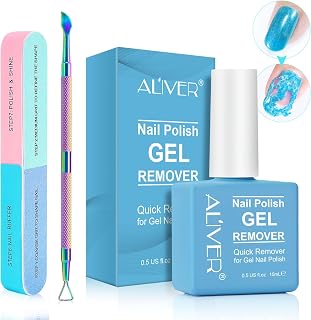 Gel Nail Polish Remover 15ml with Nail File & Nail Polish Scraper, Professional Gel Polish Remover for Nails, Easily & Quickly Remove Nail Polish in 3-5 Minutes, Doesn't Hurt Nails