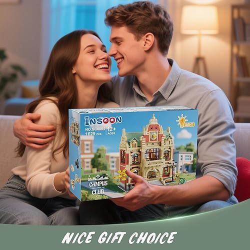 Miniatura 9 de University Club House - Juego de construcción con luz, 1629 piezas, modelo de arquitectura de campus urbano con pintura, drama, hornear, club de