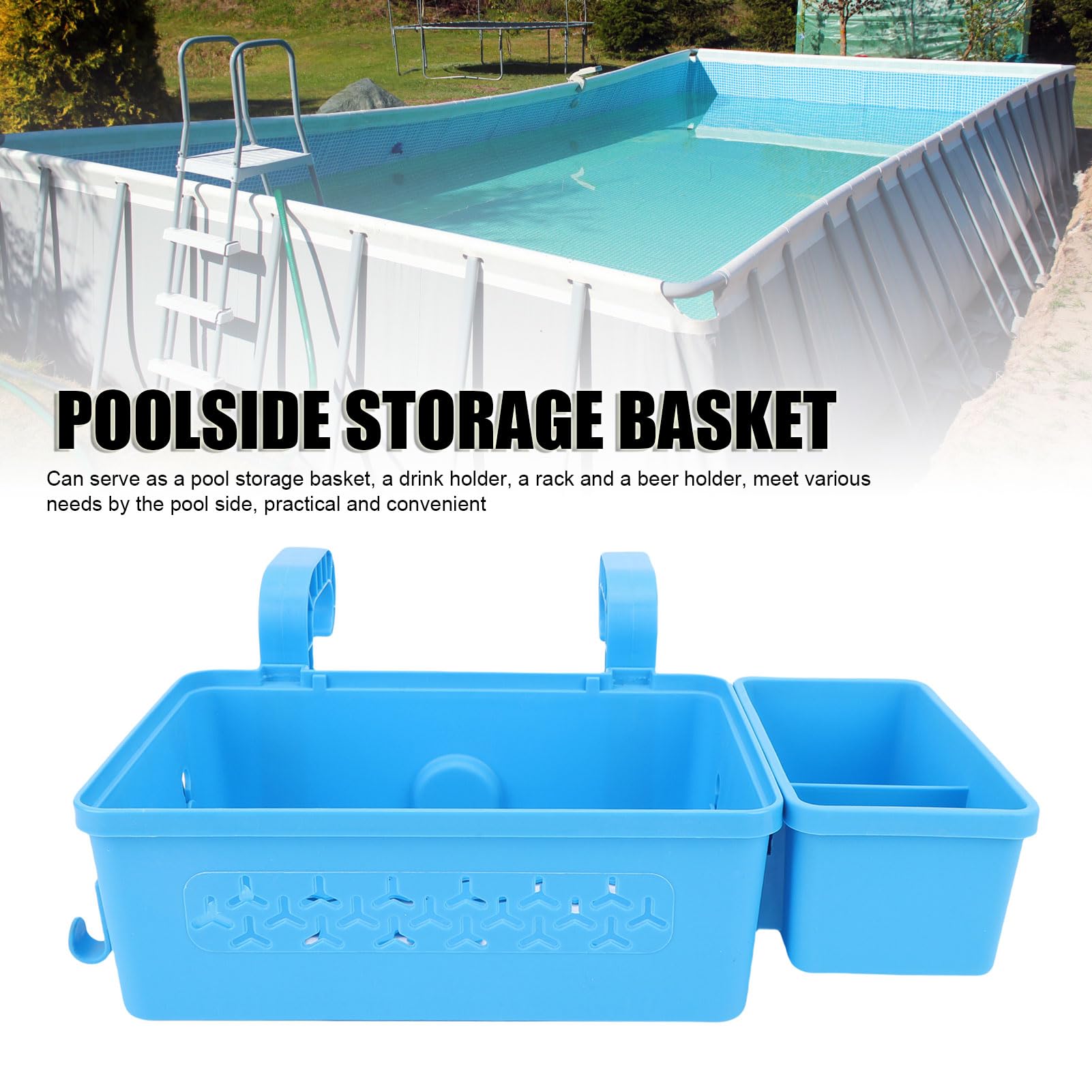 Panier de rangement portable pour piscine, jouets et boissons, accessoires hors sol (bleu)