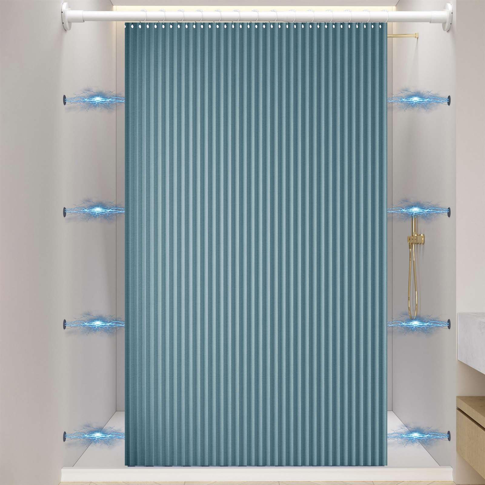 Cortina Ducha Impermeable Magnética Plegable con Ganchos, Cortina Ducha de Lino antimoho con imán a Prueba de Salpicaduras, BLU, 80x200cm