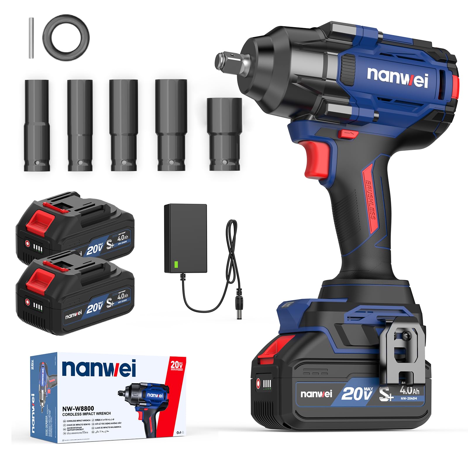 NANWEI 充電式インパクトレンチ 最大トルク800N·m 1/2インチ電動インパクトレンチ ブラシレスモーター 3段階出力 無段変速 ボルトの締付・緩め ホ
