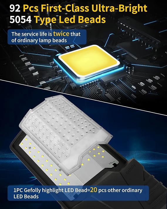 Gefolly SL-9000W Solar Street Lights Outdoor, Commercial Parking Lot Light | Dusk to Dawn IP67 Waterproof 6500K Security Flood Lights Lamp for Yard, Road, Basketball Courts
