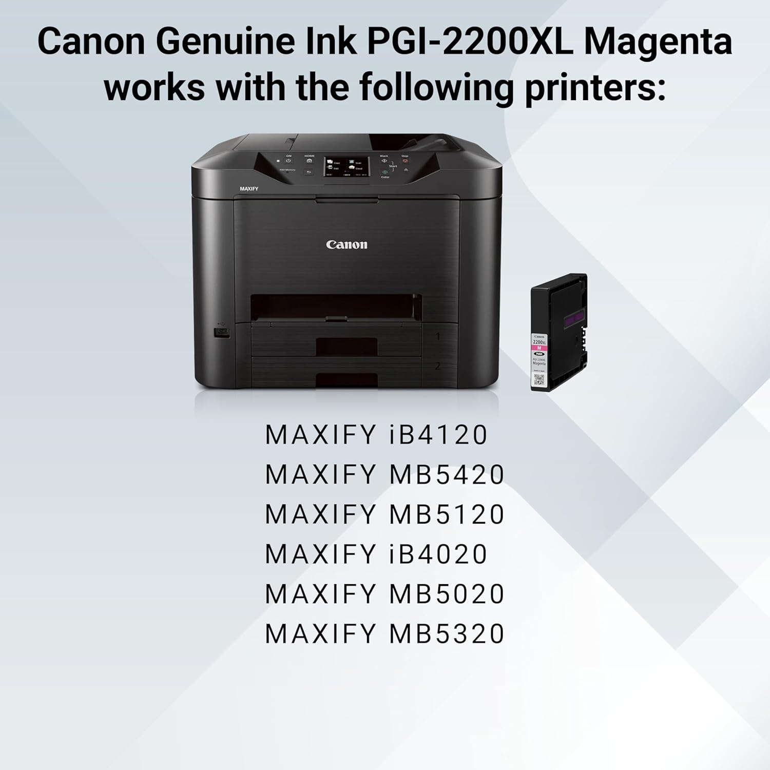 Canon PGI-2200XL Genuine Magenta Ink Tank, Compatible with IB4120, MB5420, MB5120, IB4020, MB5020, and MB5320 (Optional) Printers