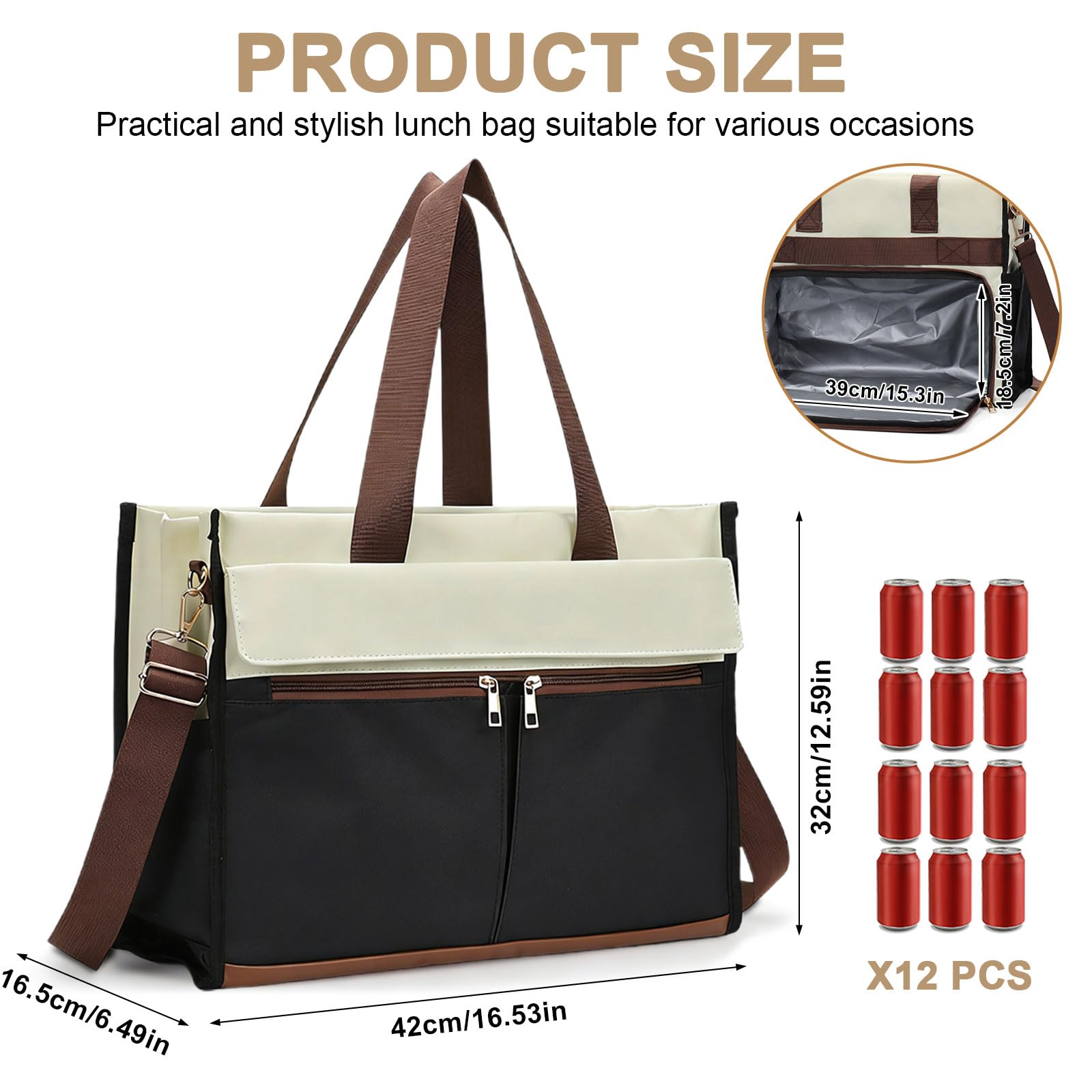 Borsa per il pranzo da donna 2 in 1, borsa da lavoro con scomparto per il pranzo isolato, borsa per computer portatile da 15,6 pollici, impermeabile, grande borsa per il pranzo per ufficio