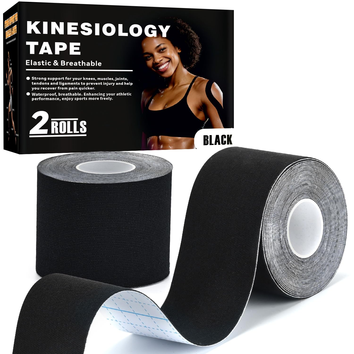 Kinesiology Tape for Knees Shoulder - 2 Rolls Elastic Athletic Sports Tape for Knee Pain Relief Muscle Strain