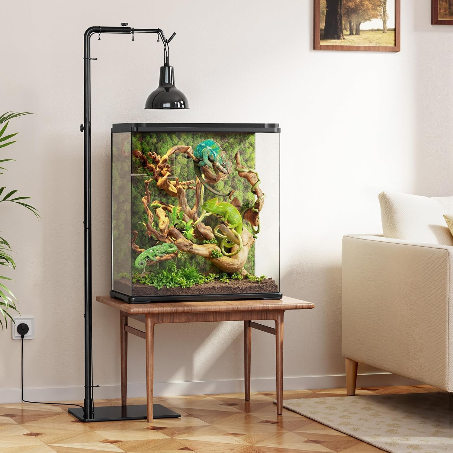 Reptilien-Wärmelampenständer, verstellbar von 53 cm bis 157 cm – Metall-Lampenhalter mit schwerem Sockel für Schildkröten, Schlangen, Eidechsen – Heizlampenhalterung für Aquarien und Terrarien