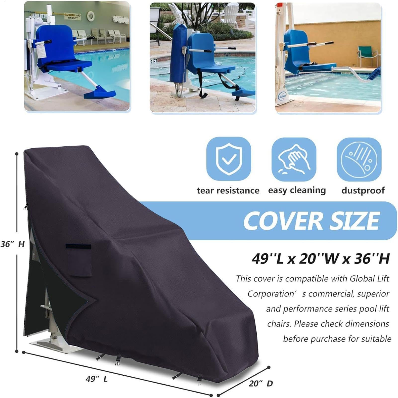 Pokrowce na krzesła basenowe Wodoodporny Ochraniacz Mebli | na krzesło podnośnika basenowego Na Taras, Przeciwsłoneczny, Do Ogrodu, Basenu, Plaży, Wewnątrz Oraz Na Zewnątrz