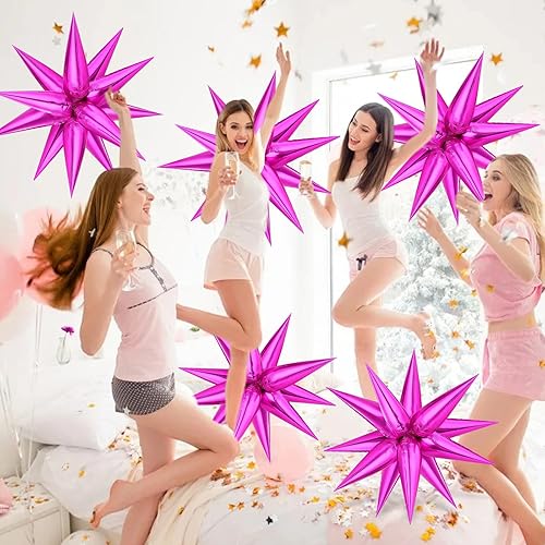 Miniatura 6 de Globos de estrella color rojo rosa, 72 globos de papel de aluminio, globos con forma de cono de estrella en explosión, globos de Mylar para