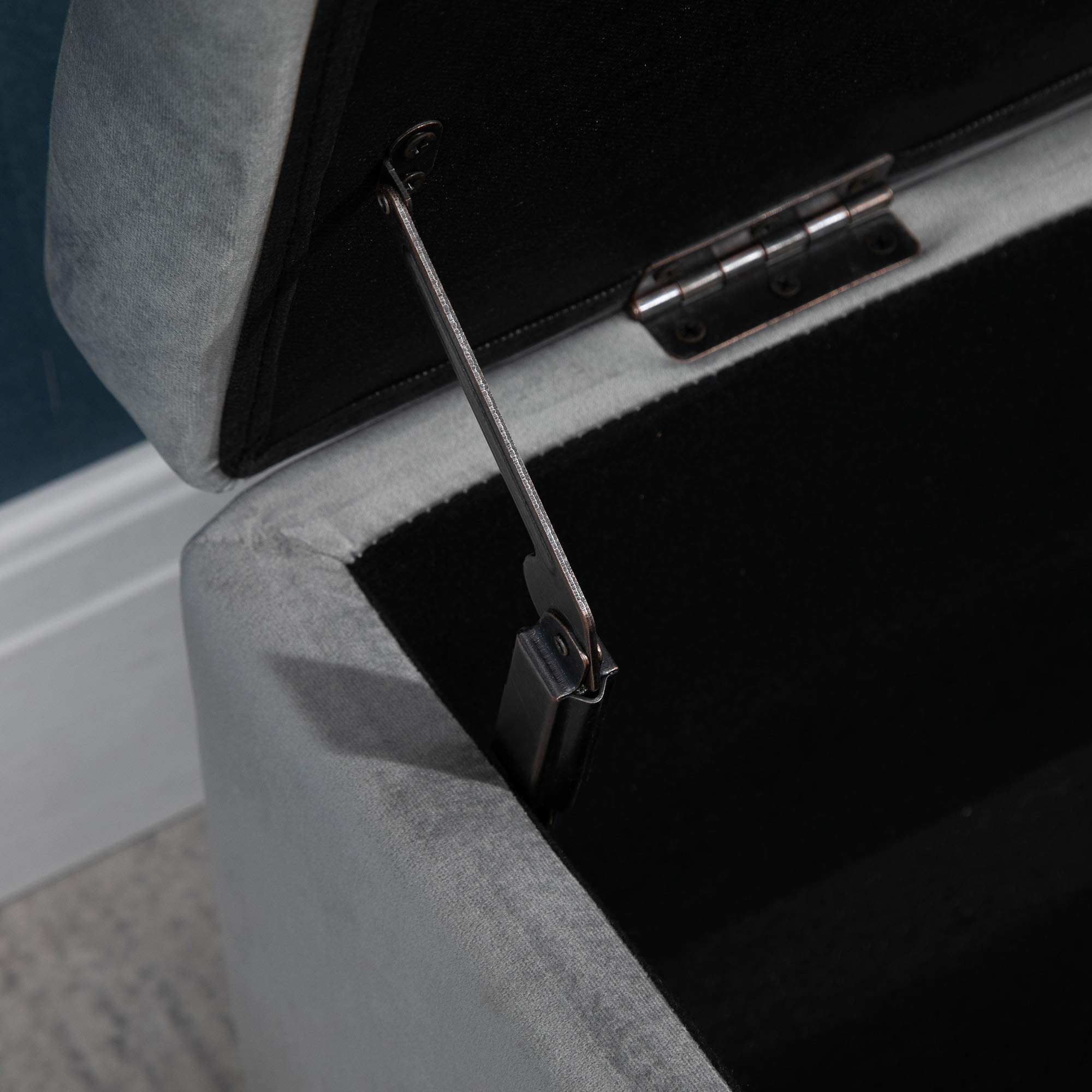 HOMCOM Cassapanca Panca Contenitore Poggiapiedi 72L con Vano Portaoggetti e Coperchio Sollevabile, Pouf Panca Imbottita in Velluto e Gambe in Metallo per Camera da Letto e Ingresso, 100x40x42cm,Grigio