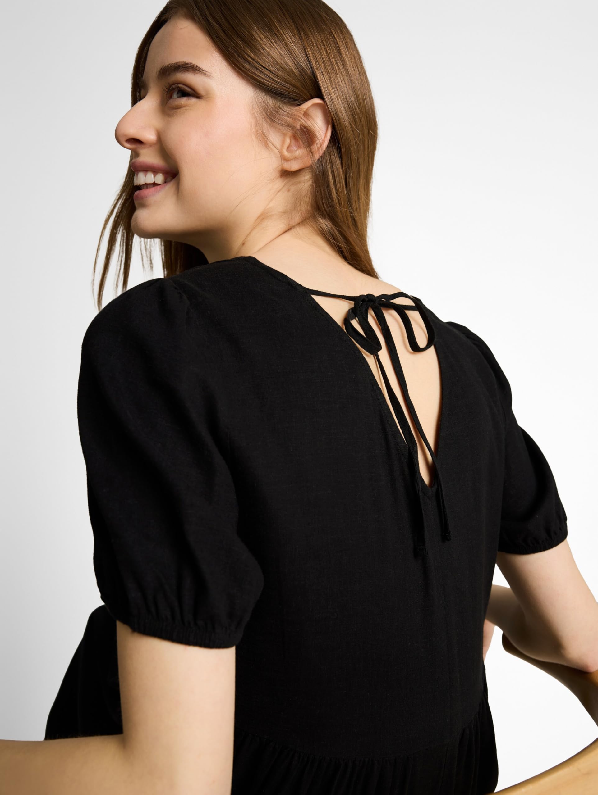 TOM TAILOR Denim Damen Leinenkleid mit Ballonärmeln