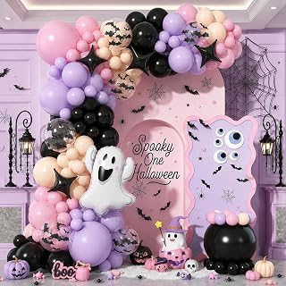 Halloween Balloon Garland Arch Kit Pink Purple Spooky One Party Decorations