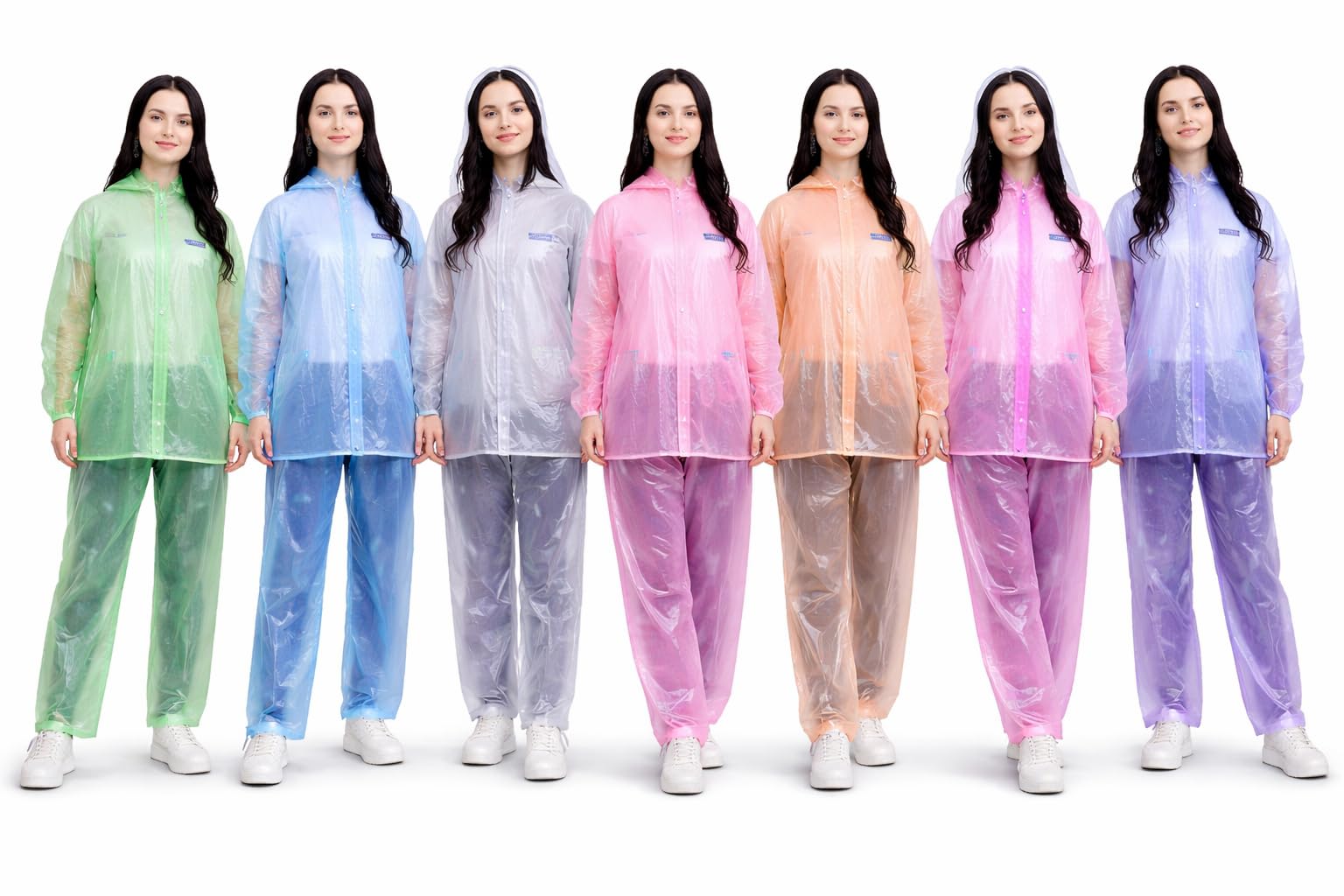 lineoval PVC Zipper Raincoat With Jacket | Transparent Hooded Cap and Pant With Pockets For Women Waterproof Rainsuit | Color White-picture-50