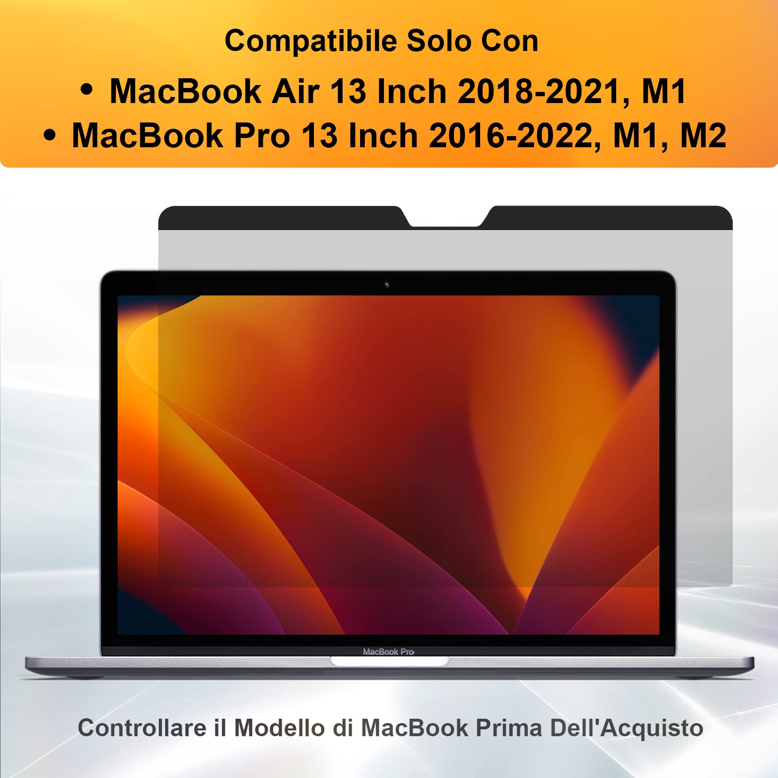 Filtro Privacy MacBook Magnetico Compatibile con MacBook Pro 13 Pollici(2016-2022, M1, M2) e MacBook Air 13 Pollici(2018-2021, M1), Anti Luce Blu Pellicola Protezione Della Privacy Filter Portatile