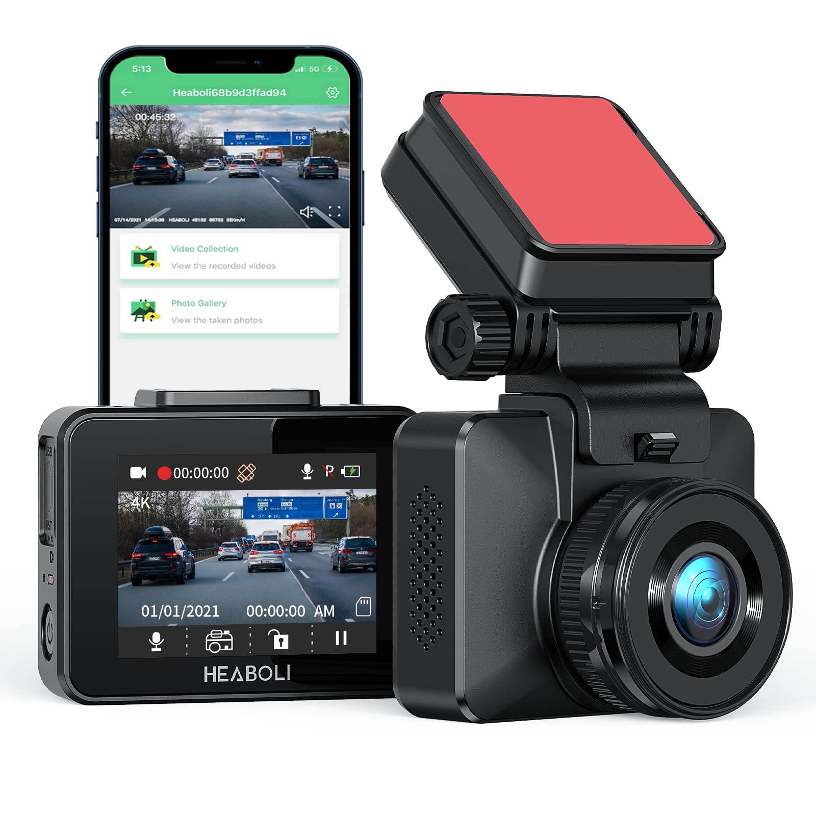 Photo 1 of 4K Dash Cam Built-in Wi-Fi UHD2160P Discreet Car Dashboard Camera Recorder with 24-Hour Parking Monitor, Super Night Vision, Loop Recording, 170° Wide Angle, Support APP