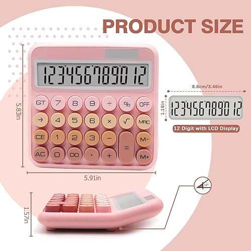 Miniatura 2 de Calculadora de botón grande con pantalla LCD grande, accesorio de escritorio de oficina rosa para oficinas, escuelas, hogares y negocios