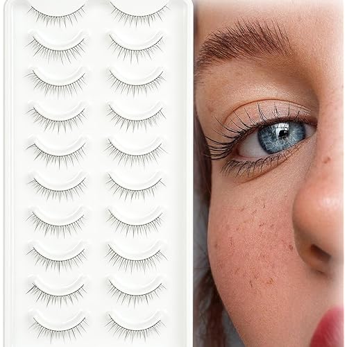 False Lashes Natural Look Eyelashes 8mm Short No Make up False Eyelashes Pestañas Postizas Natural Looking Eye Lash Wispy Strip Lashes Pack by EMEDA (Super Natural)