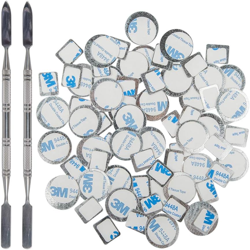 DanziX 70Pcs Metal Stickers for Eyeshadow Palette Set,Palette Empty Eyeshadow Makeup Palette + 2 Depotting Spatula (35Pcs Round + 35Pcs Square)