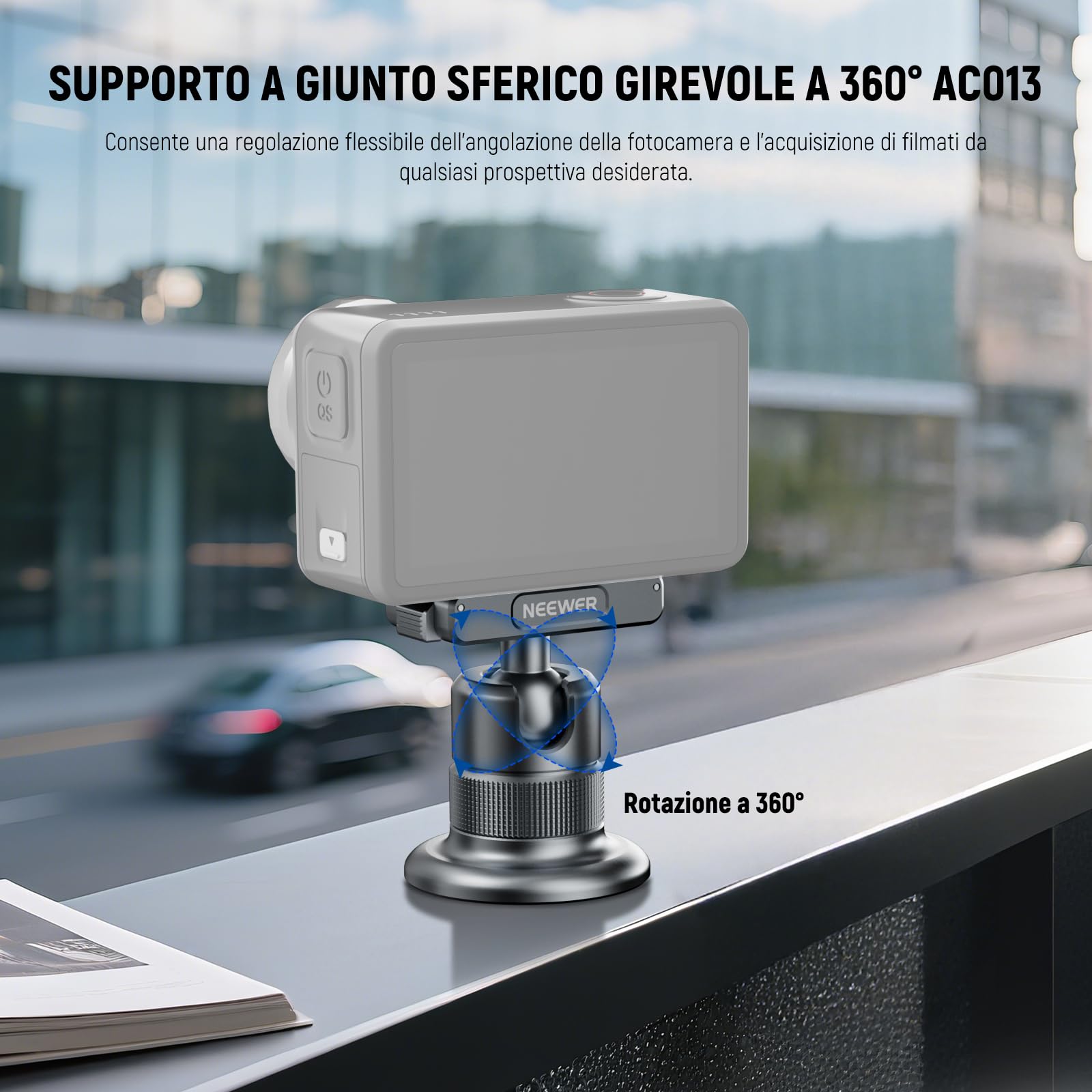 NEEWER Kit di Accessori Action Camera Compatibile con DJI Osmo Action 5 Pro/4/3, Attacco Cold Shoe, Supporto Magnetico a Sgancio Rapido e Adattatore a Testa Sfera, AC011+AC012+AC013, Grigio Scuro