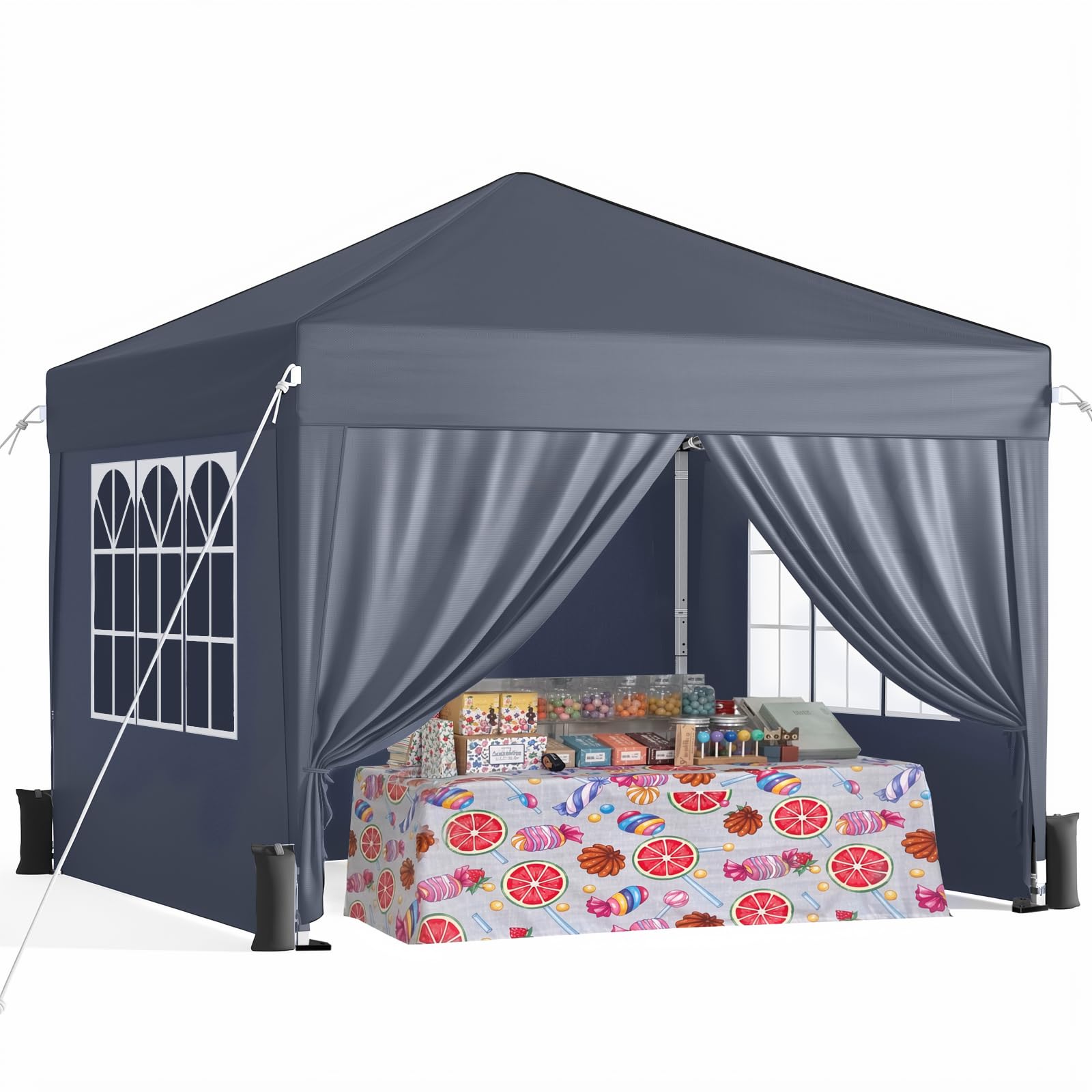 Driftalia Pop Up Gazebo with Sides 3m x 3m, Easy Setup Waterproof Gazebo with Carry Bag and Sandbags for Parties, Festivals, Outdoor Activities - Dark Gray