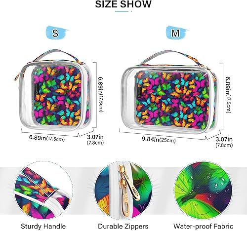 Miniatura 4 de Bolsa de aseo transparente de mariposa colorida para viajar, paquete de 2 bolsas de cosméticos de maquillaje con cremallera, bolsa de viaje para