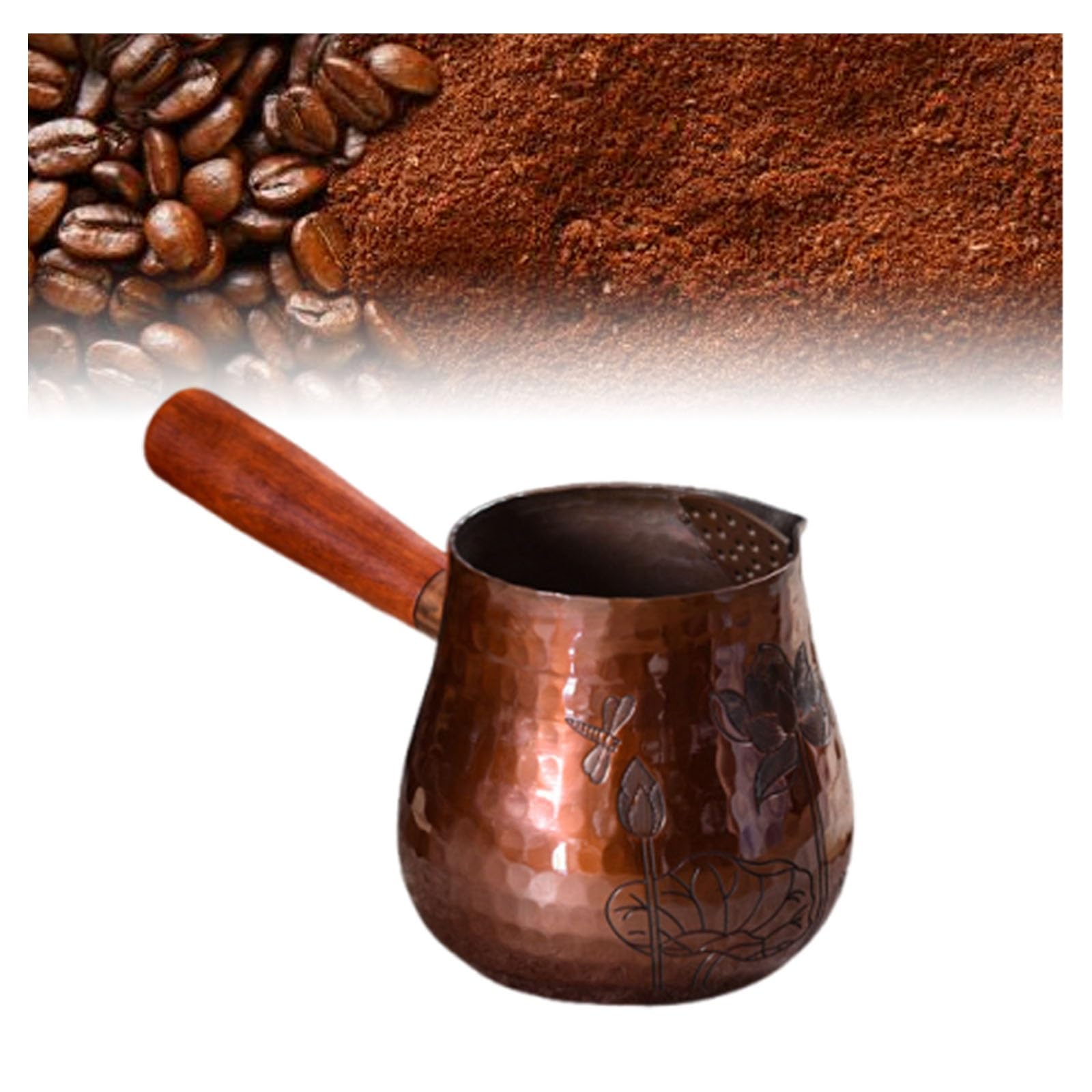 Türkische Kaffeekanne, hitzebeständig, Vintage-Kupfer-Kaffeemaschine mit Ausguss für Herd, ideal zum Aufbrühen von Kaffee, Milchtee und Buttertee, 270 ml Fassungsvermögen