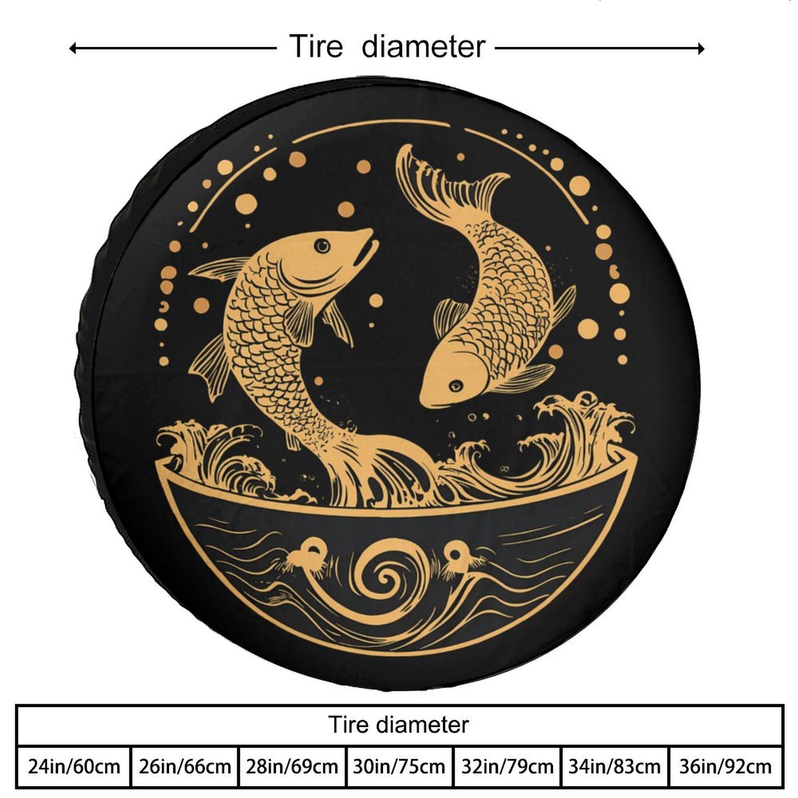 Japanese Fish Wave Yin and Yang Spare Tire Cover Oxford Waterproof Wheel Protectors Universal Car Accessories 32inch
