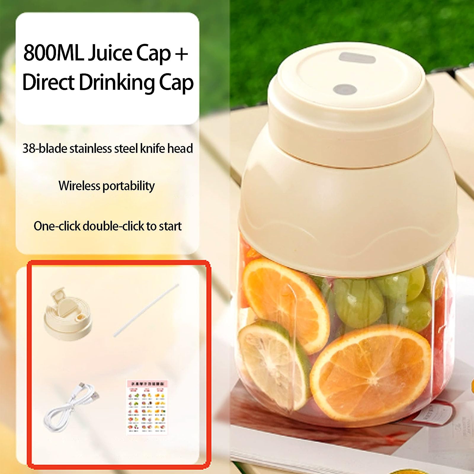 Exprimidor eléctrico portátil recargable inalámbrico de 800 ml para batidos, mezcla de alimentos, portátil