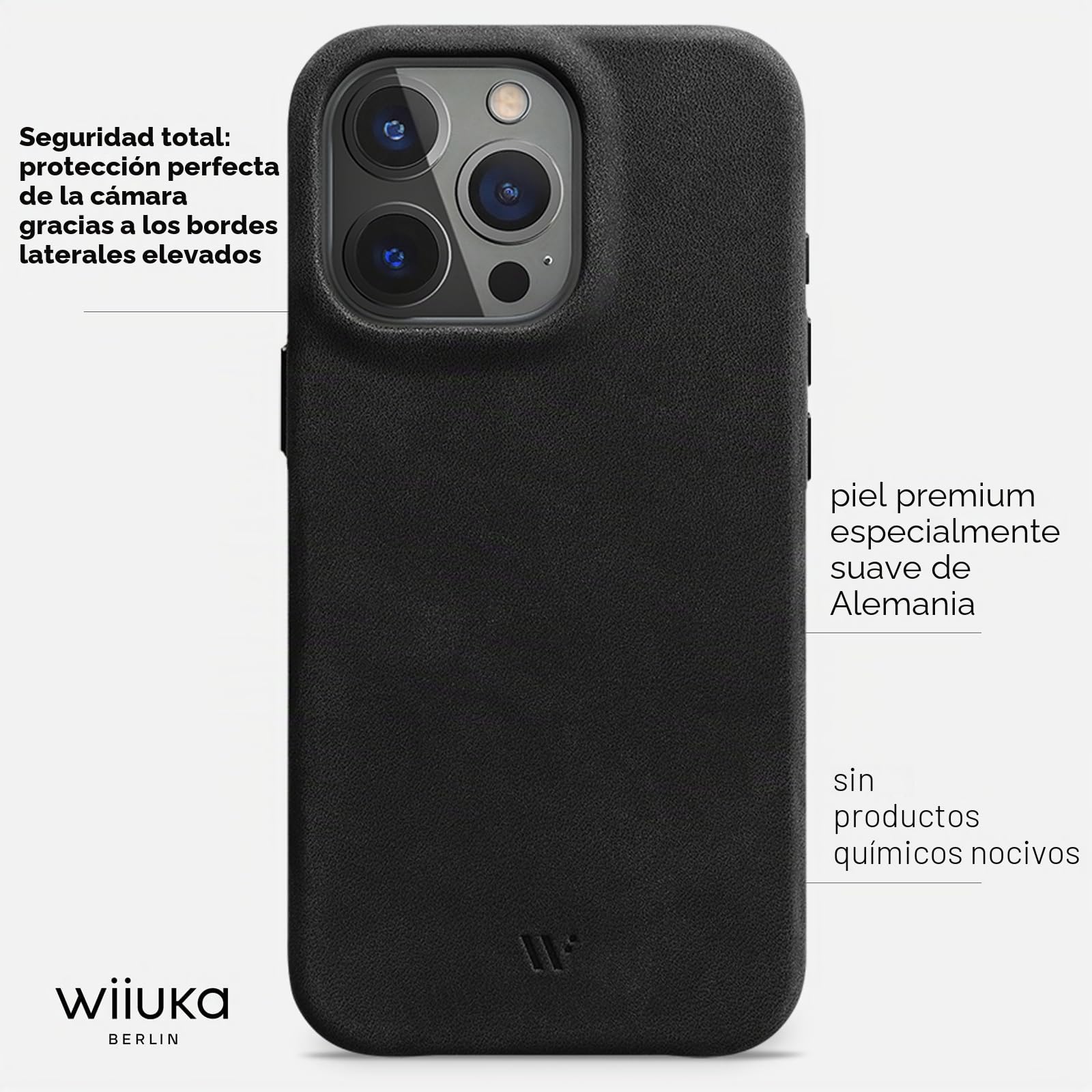 WIIUKA Funda para iPhone 15 Pro Max, piel de Alemania, funda de piel extrafina, funda premium para teléfono móvil, funda, Qi, vintage negro