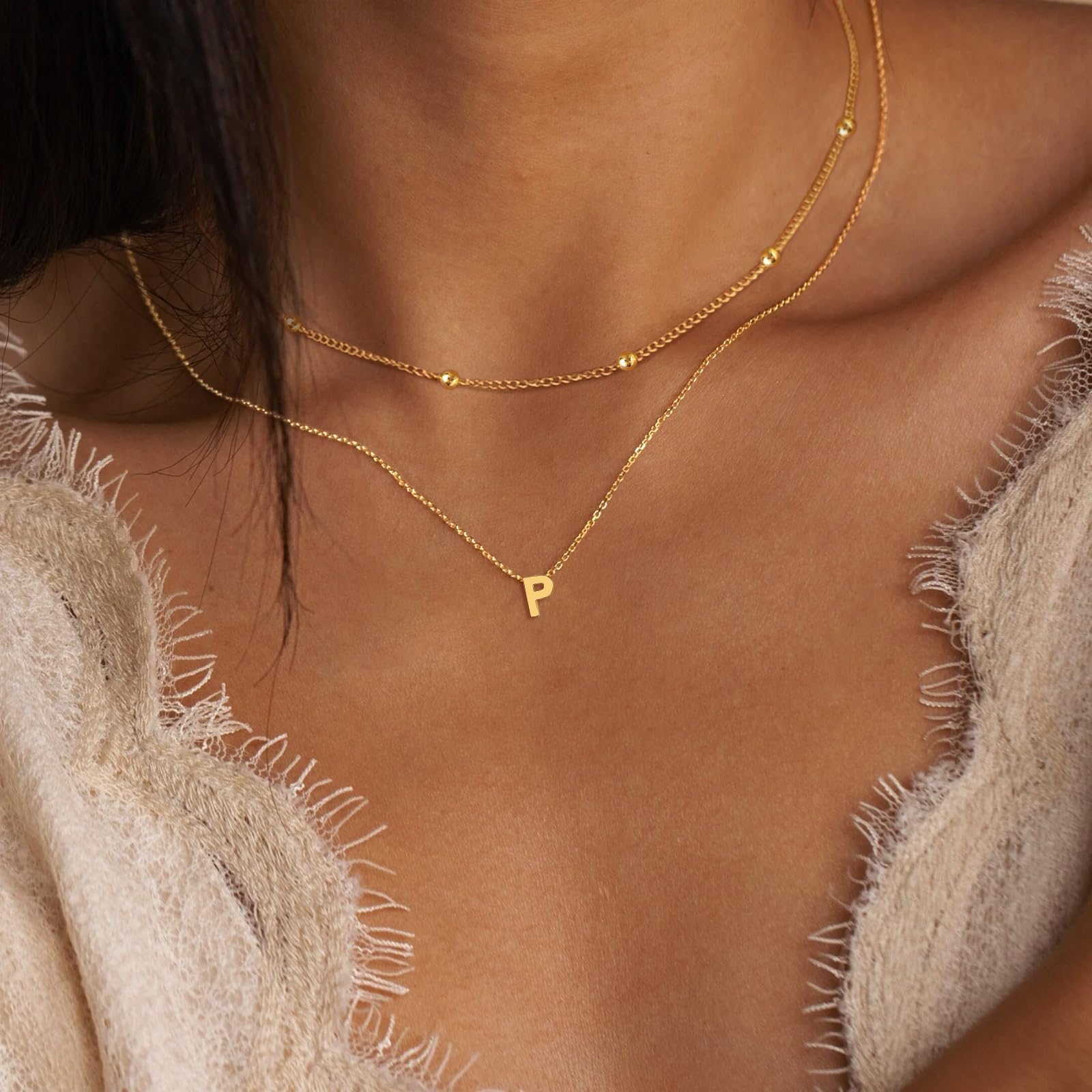 Mehrschichtige Initialen-Halsketten für Frauen, 14-Karat-Gold-Buchstabenanhänger, mehrschichtige Halskette 26 Großbuchstaben AZ für Frauen und Mädchen, Schmuck