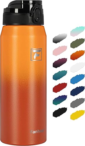 Miniatura 10 de Fanhaw Botella de agua aislada al vacío de acero inoxidable de 24 onzas con tapa antipolvo, para niños, mujeres, hombres, a prueba de fugas y sudor