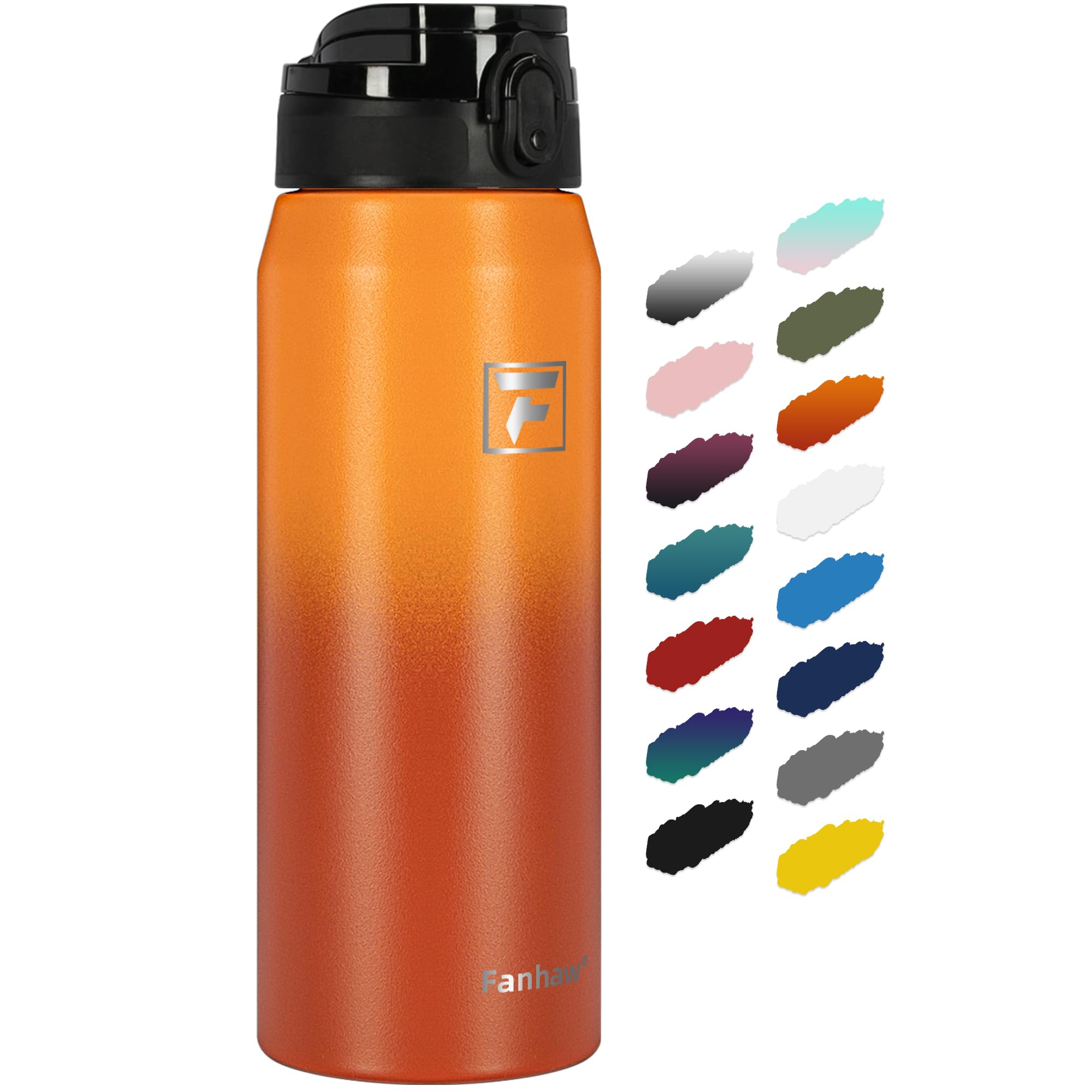 Fanhaw 750 ml Insulated Stainless Steel Water Bottle with 1 Lid (Chug Lid) - for Kids Women, Men, Yellow Orange, 710 ml
