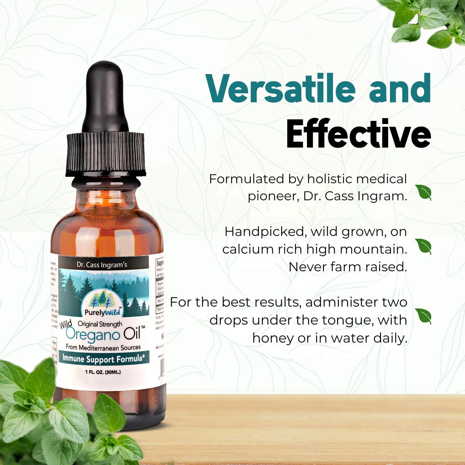 PURELY WILD Oregano Oil from Mediterranean Sources - Dr Cass Ingram's Immune Support Formula - Non GMO Wild Oil of Oregano Drops - 432 Servings - 1 fl oz Original Strength
