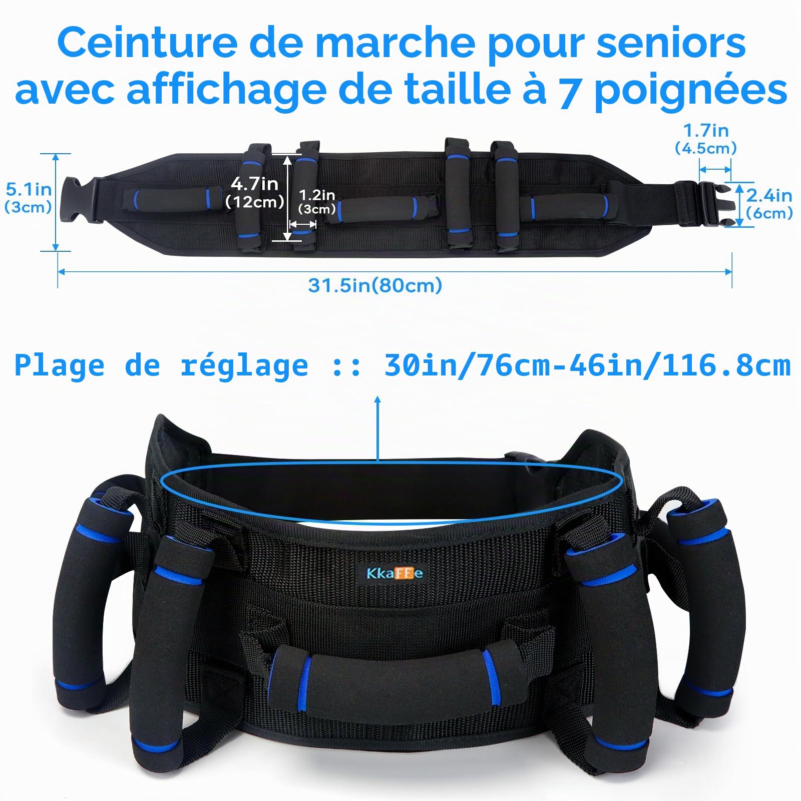 Ceinture de gait avec poignées, ceinture de transfert pour personnes âgées, ceintures de guise pour patients, ceintures de guêtre pour personnes âgées, poignées en caoutchouc