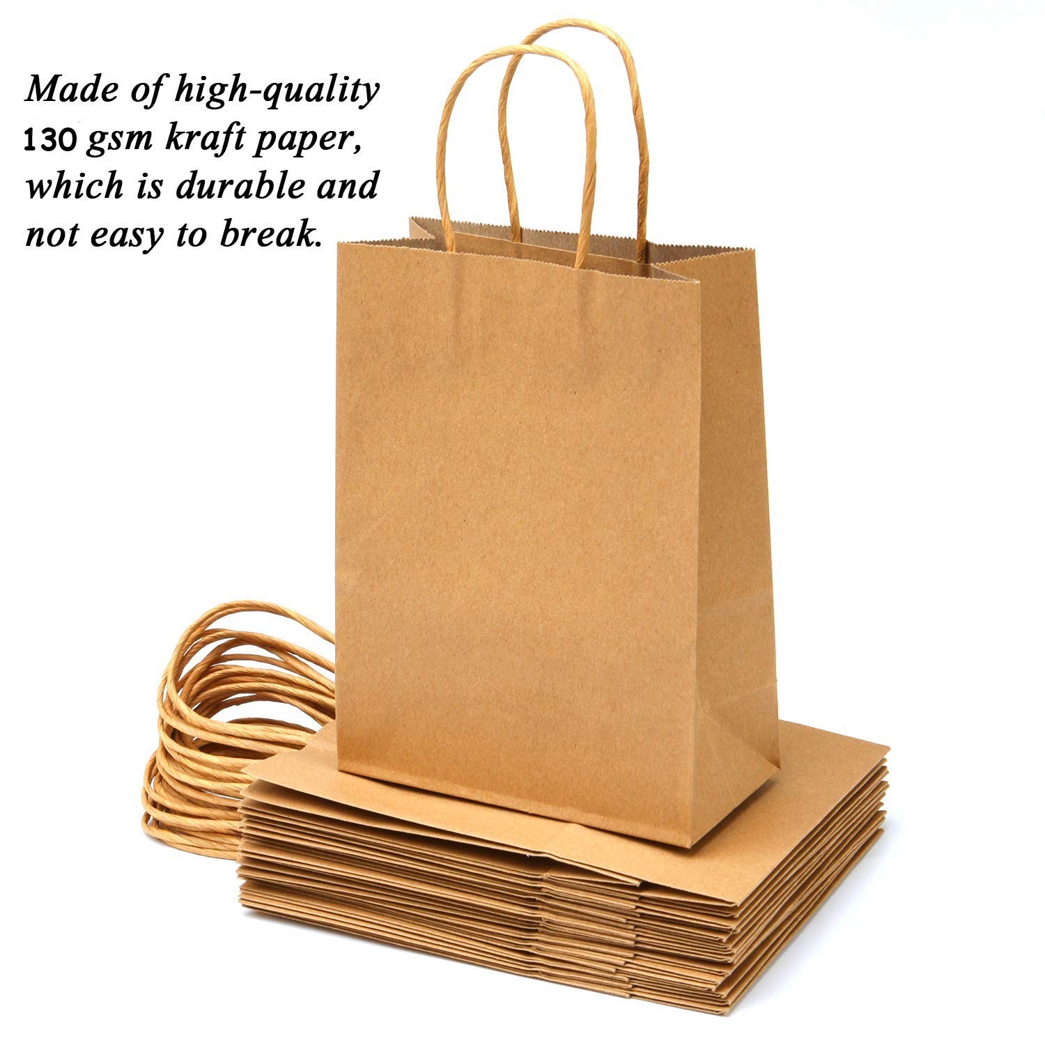 50 Sacs Kraft Avec Poignées - 26x33x12cm - Noir - Pour Cadeaux, Courses, Événements - Papier 120g