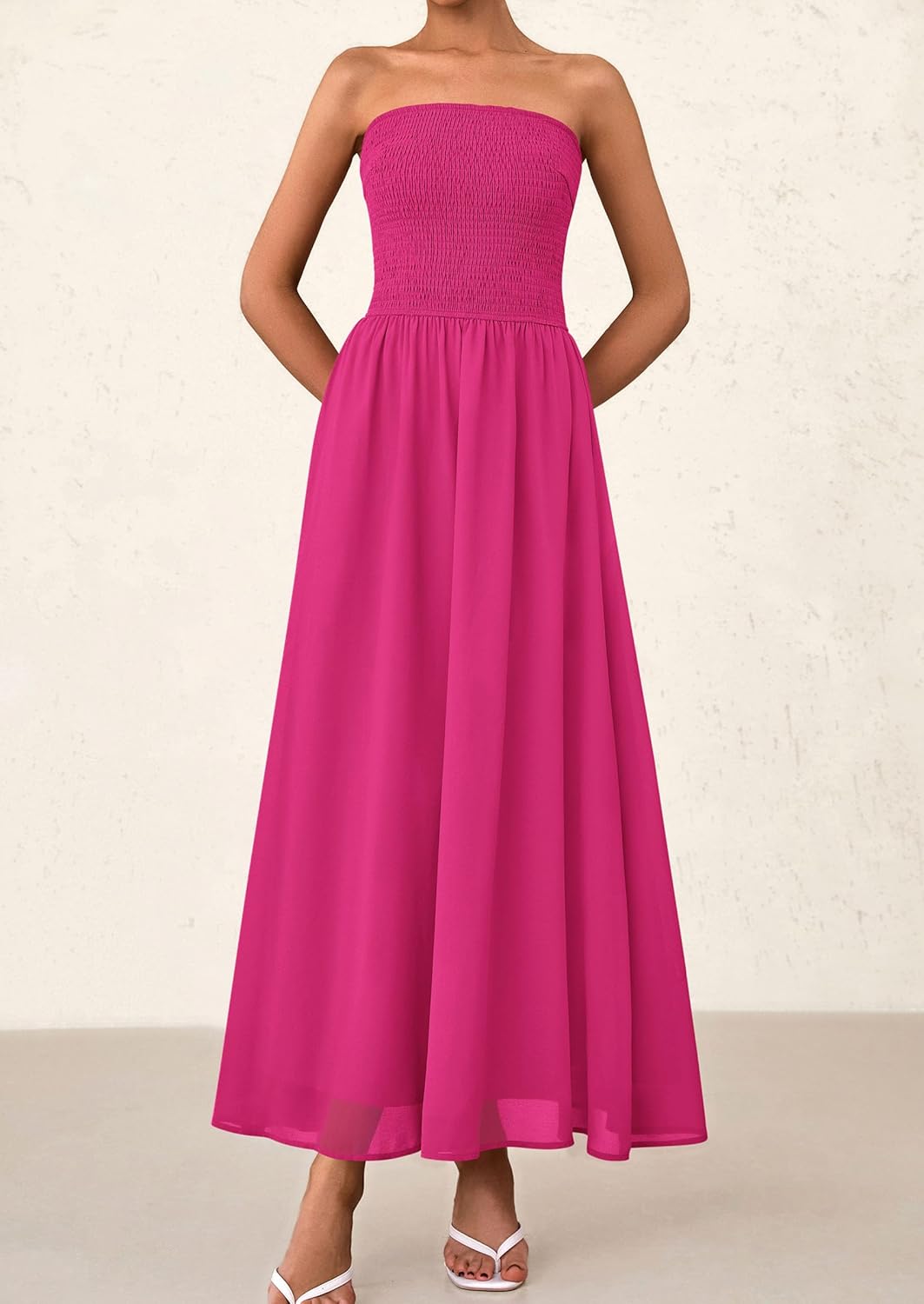 PRETTYGARDEN Women's Strapless Wedding Guest Maxi Dresses 2025 Summer Trendy Elegant Classy Smocked Tube Long Flowy Sundress - Image 5