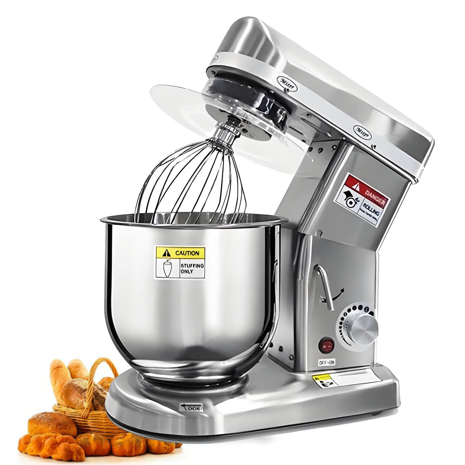 Cashwise Commercial Food Mixer with Dough Hook and Beater, 300W/500W Stainless Steel Stand Mixer, 5L/7L/10L Capacity, 3 Speed Electric Dough Mixer for Baking Bread and Cakes StainlessSteel-7L