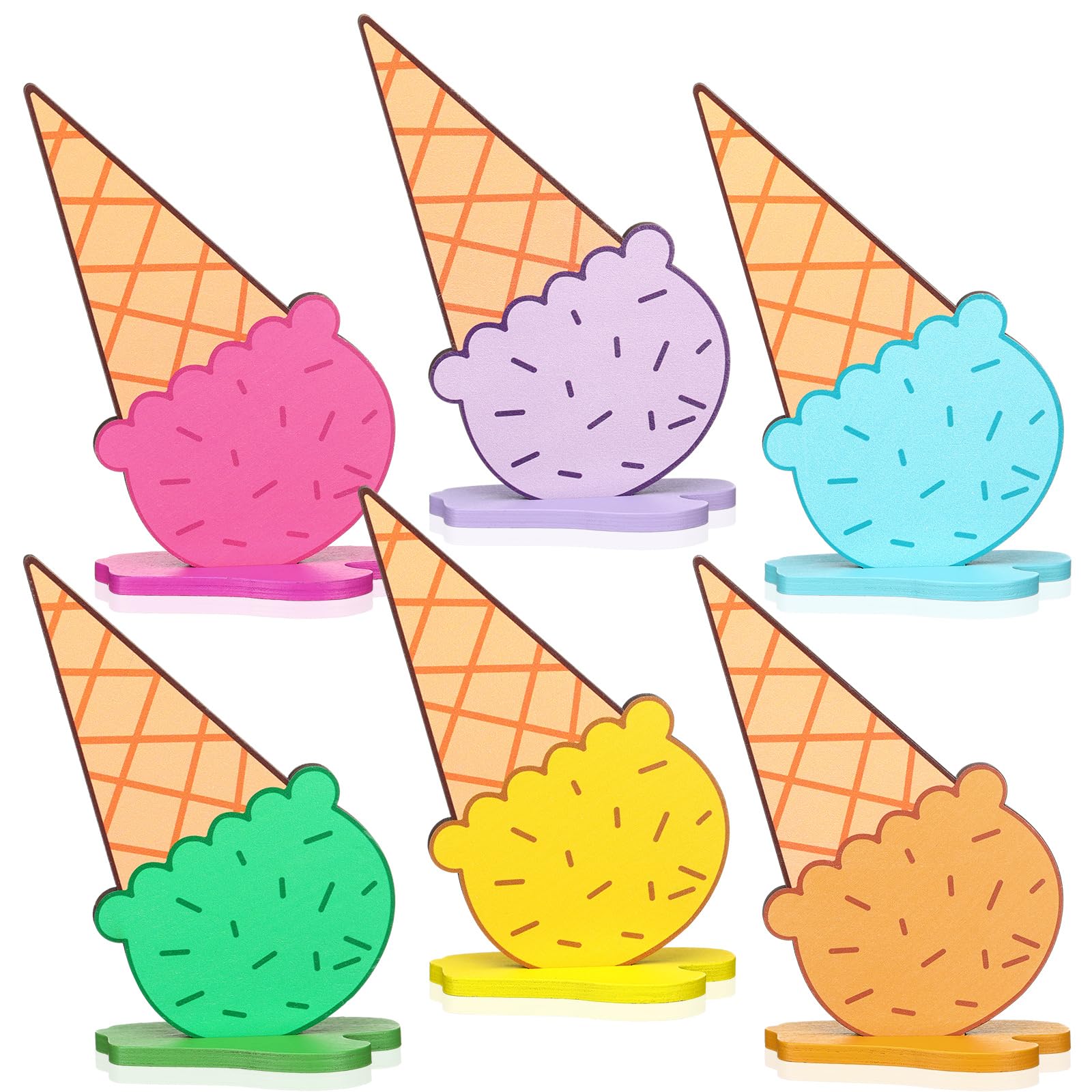 Chunful 6 Pieces Ice Cream Wooden Table Decorations for Party Centerpiece | Summer Tiered Tray, Block Signs, Farmhouse Decor for Bar, Baby Shower, Bridal Wedding, Birthday Supplies